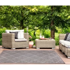 Kirkland's Home Outdoor Rugs-Charcoal Geo Lattice Outdoor Area Rug, 4X7