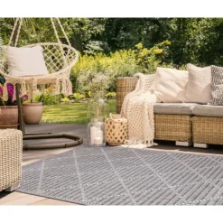 Kirkland's Home Outdoor Rugs-Charcoal Geo Lattice Outdoor Area Rug, 4X7