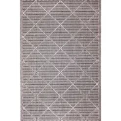 Kirkland's Home Outdoor Rugs-Charcoal Geo Lattice Outdoor Area Rug, 6X9