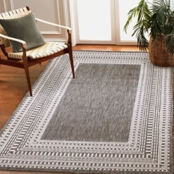 Kirkland's Home Outdoor Rugs-Charcoal Linear Macy Indoor/Outdoor Area Rug, 4X7