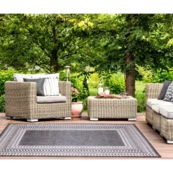 Kirkland's Home Outdoor Rugs-Charcoal Linear Macy Indoor/Outdoor Area Rug, 7X9