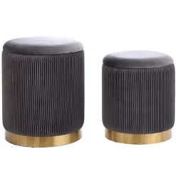 Kirkland's Home Benches & Ottomans-Charcoal Ribbed Velvet Nesting Ottomans, Set Of 2