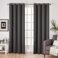 Kirkland's Home Curtains & Drapes-Charcoal Sateen Curtain Panel Set, 96 In.