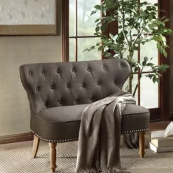 Kirkland's Home Sofas & Loveseats-Charcoal Tufted Upholstered Settee