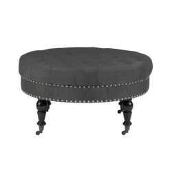 Kirkland's Home Benches & Ottomans-Charlotte Tufted Round Charcoal Ottoman