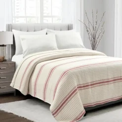 Kirkland's Home Quilts-Cherry Red Pick Stitch Stripe King Quilt