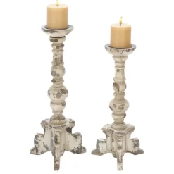 Kirkland's Home Candle Holders-Chipped Wood Pillar Candle Holders, Set Of 2