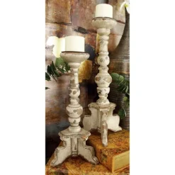 Kirkland's Home Candle Holders-Chipped Wood Pillar Candle Holders, Set Of 2
