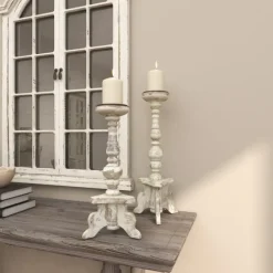 Kirkland's Home Candle Holders-Chipped Wood Pillar Candle Holders, Set Of 2