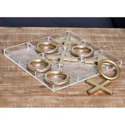 Kirkland's Home Decorative Accents-Clear And Gold Tic Tac Toe Board