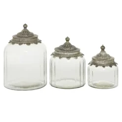 Kirkland's Home Decorative Bowls & Jars-Clear Glass Jars With Decorative Lids, Set Of 3