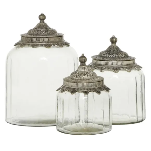 Kirkland's Home Decorative Bowls & Jars-Clear Glass Jars With Decorative Lids, Set Of 3