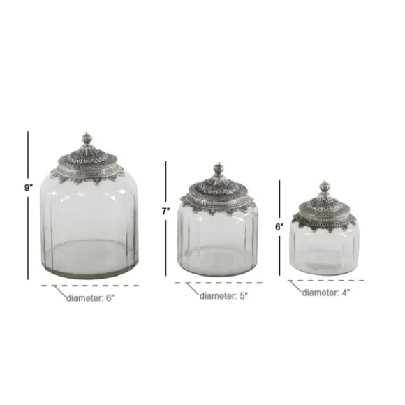 Kirkland's Home Decorative Bowls & Jars-Clear Glass Jars With Decorative Lids, Set Of 3