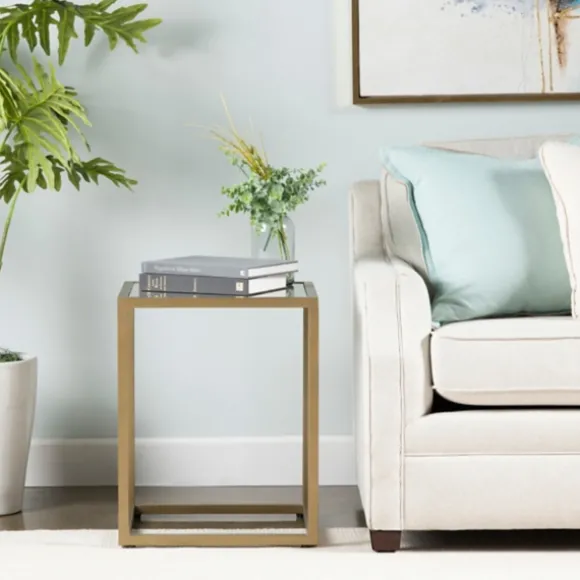 Kirkland's Home Accent & End Tables-Clear Glass Top Metal Base Accent Table