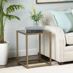 Kirkland's Home Accent & End Tables-Clear Glass Top Metal Base Accent Table