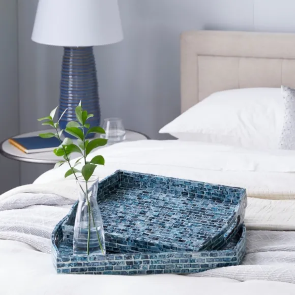 Kirkland's Home Decorative Trays-Coastal Wood And Oyster Shell Trays, Set Of 2