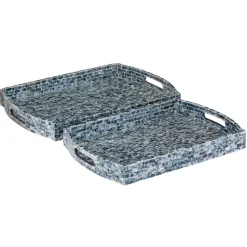 Kirkland's Home Decorative Trays-Coastal Wood And Oyster Shell Trays, Set Of 2