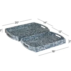 Kirkland's Home Decorative Trays-Coastal Wood And Oyster Shell Trays, Set Of 2