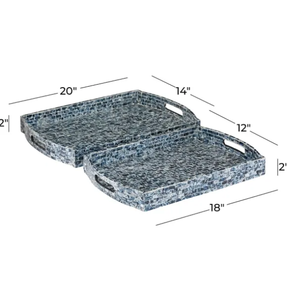 Kirkland's Home Decorative Trays-Coastal Wood And Oyster Shell Trays, Set Of 2