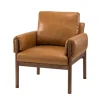 Kirkland's Home Accent Chairs-Cognac Faux Leather And Wood Accent Chair
