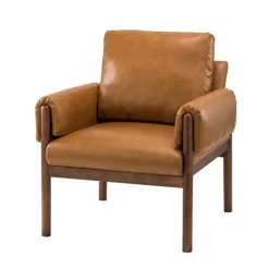 Kirkland's Home Accent Chairs-Cognac Faux Leather And Wood Accent Chair