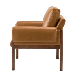 Kirkland's Home Accent Chairs-Cognac Faux Leather And Wood Accent Chair