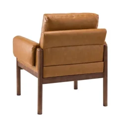 Kirkland's Home Accent Chairs-Cognac Faux Leather And Wood Accent Chair