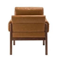 Kirkland's Home Accent Chairs-Cognac Faux Leather And Wood Accent Chair