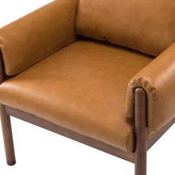 Kirkland's Home Accent Chairs-Cognac Faux Leather And Wood Accent Chair