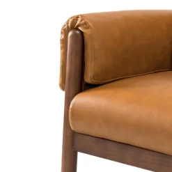 Kirkland's Home Accent Chairs-Cognac Faux Leather And Wood Accent Chair