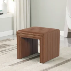 Kirkland's Home Benches & Ottomans-Cognac Leather Arch Ottoman