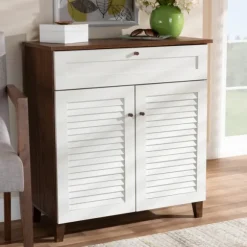 Kirkland's Home Entryway Furniture-Collier Two-Tone Drawer Shoe Storage Cabinet