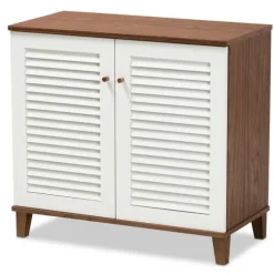 Kirkland's Home Entryway Furniture-Collier Two-Tone Slatted Shoe Storage Cabinet