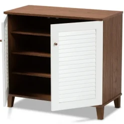 Kirkland's Home Entryway Furniture-Collier Two-Tone Slatted Shoe Storage Cabinet