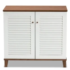 Kirkland's Home Entryway Furniture-Collier Two-Tone Slatted Shoe Storage Cabinet