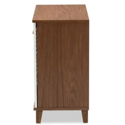 Kirkland's Home Entryway Furniture-Collier Two-Tone Slatted Shoe Storage Cabinet