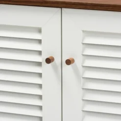 Kirkland's Home Entryway Furniture-Collier Two-Tone Slatted Shoe Storage Cabinet