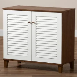 Kirkland's Home Entryway Furniture-Collier Two-Tone Slatted Shoe Storage Cabinet