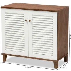 Kirkland's Home Entryway Furniture-Collier Two-Tone Slatted Shoe Storage Cabinet