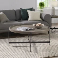 Kirkland's Home Coffee Tables-Concrete Round Tray Top Coffee Table