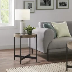 Kirkland's Home Accent & End Tables-Concrete Round Tray Top Side Table