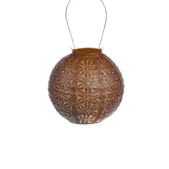Kirkland's Home Outdoor Lighting-Copper Sashiko Round Hanging Led Outdoor Lantern
