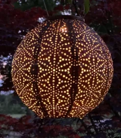 Kirkland's Home Outdoor Lighting-Copper Sashiko Round Hanging Led Outdoor Lantern