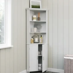 Kirkland's Home Bathroom Furniture-Corner Shelf With Cabinet Doors