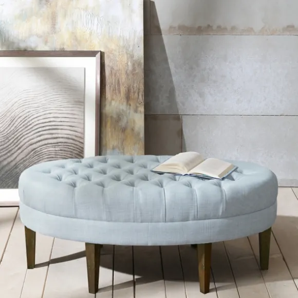 Kirkland's Home Benches & Ottomans-Cory Tufted Dusty Linen Ottoman