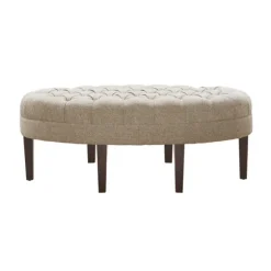 Kirkland's Home Benches & Ottomans-Cory Tufted Natural Linen Ottoman