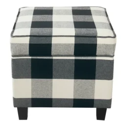 Kirkland's Home Benches & Ottomans-Cream Buffalo Plaid Upholstered Storage Ottoman