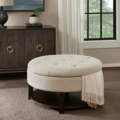 Kirkland's Home Benches & Ottomans-Cream Button Tufted Storage Ottoman