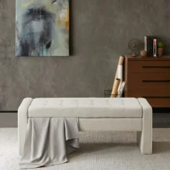Kirkland's Home Benches & Ottomans-Cream Button Tufted Upholstered Storage Bench