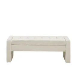 Kirkland's Home Benches & Ottomans-Cream Button Tufted Upholstered Storage Bench